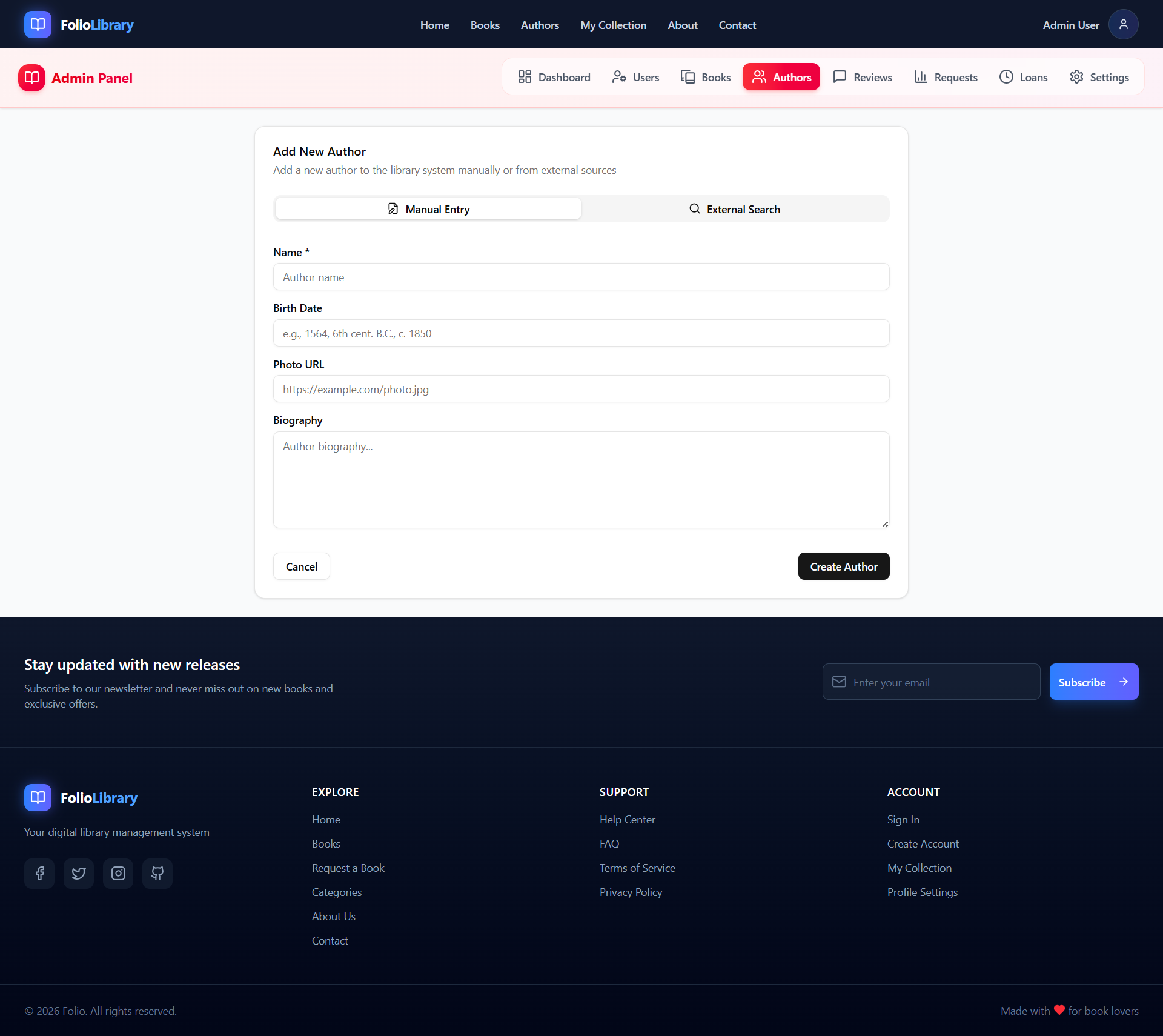 Admin Create Author Manually