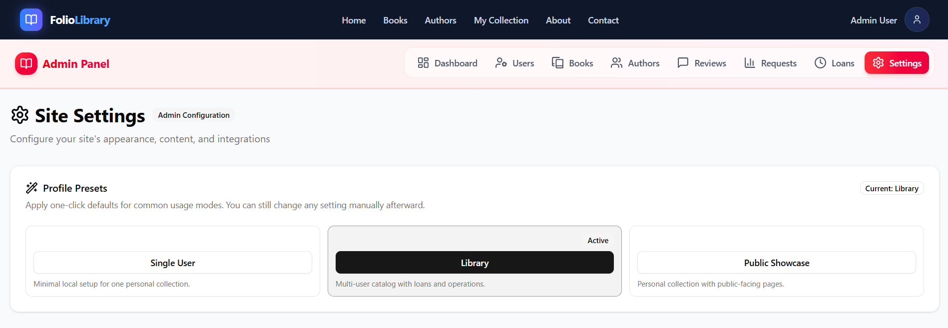 Profile Presets Section